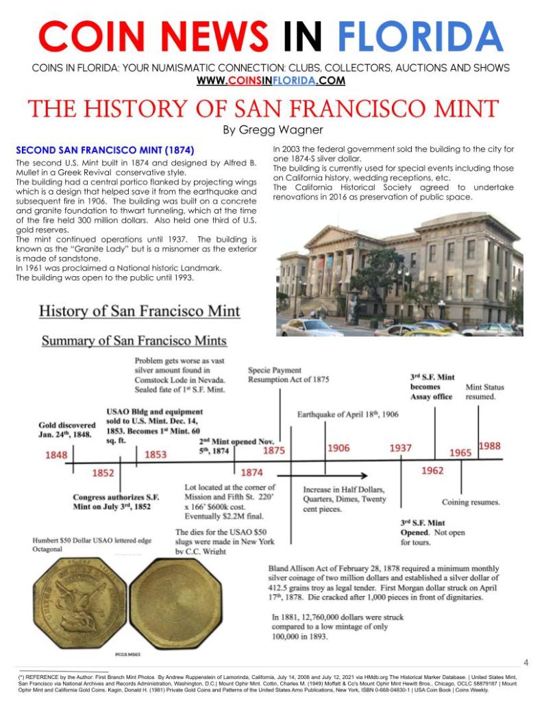 The History of San Francisco Mint by Gregg Wagner. Coins in Florida. www.CoinsinFlorida.com 