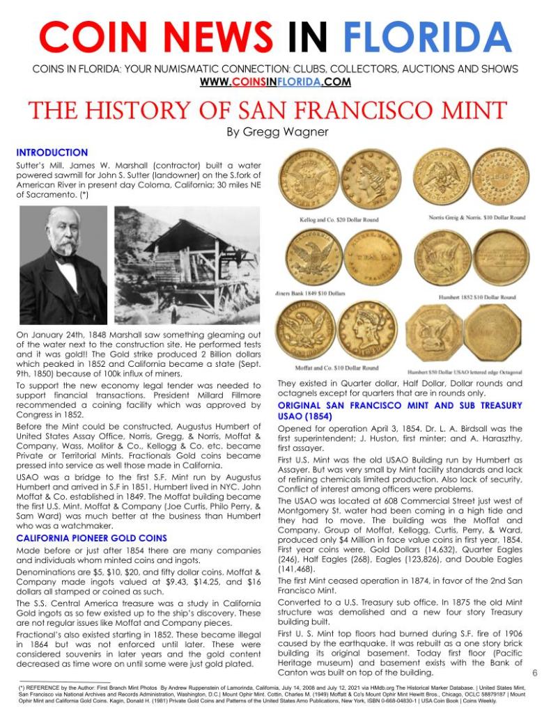 The History of San Francisco Mint by Gregg Wagner. Coins in Florida. www.CoinsinFlorida.com 